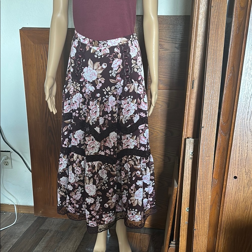 Altar’d NWT Floral Maxi Skirt - Burgundy and Pink